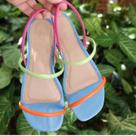 Sandália Rasteirinha Rasteira Feminina Tendência Verão Neon Tiras Finas Coloridas Azul