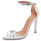 Sandália Salto Alto Bico Folha Feminino Cristal Prata Sandália Salto Alto Bico Folha Feminino Cristal Prata