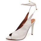 Sandália Salto Alto Bico Folha Napa Off White Ella's