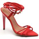 Sandália Salto Alto em Couro Bico Folha Vermelho Ella's Sandália Salto Alto em Couro Bico Folha Vermelho Ella's