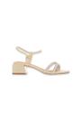 Sandália Salto Bloco Baixo Off White Tiras de Brilho