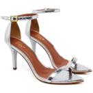 Sandália Salto Medio Feminino Bico Folha Cristal Prata Sandália Salto Medio Feminino Bico Folha Cristal Prata