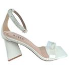 Sandália Salto Triangular 9cm Branco com Tira Regulagem no Tornozelo Detalhe Branco no Dedo com Acabamento Vinil - ULLY Sandália Salto Triangular 9cm Branco com Tira Regulagem no Tornozelo Detalhe Branco no Dedo com Acabamento Vinil - ULLY