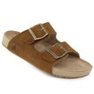Sandália Slide Masculina Couro Fivela Lisa Leve Conforto