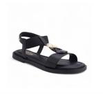 Sandália Sofilli Preta Feminina Rasteira com Detalhe Dourado Elegante Cor:preto Sandália Sofilli Preta Feminina Rasteira com Detalhe Dourado Elegante Cor:preto
