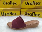 Sandalia Usaflex Tamanco Anabela Couro Canela Bordado AA3303