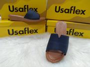 Sandalia Usaflex Tamanco Anabela Couro Canela Bordado AA3303