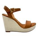 Sandália Vizzano Caramelo Anabela Salto Plataforma Camel Tecido Linho 6283.2000