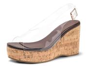 Sandálias anabela Coutgo transparentes com bico aberto e tira traseira em cortiça