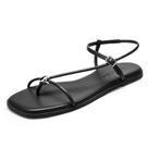 Sandálias Athlefit pretas com tiras planas, bico quadrado, femininas, pretas 11