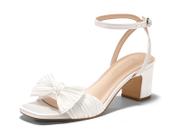 Sandálias Coutgo Bow Heels Block, salto baixo, bico aberto, brancas 8,5
