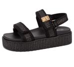 Sandálias de cunha plataforma LUCKY STEP femininas Raffia Black 7M