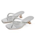 Sandálias Eteridrey Kitten Heels Flip Flop Silver Strass