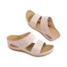 Sandálias Femininas De Couro Com Bordado Floral, Leves E Casuais, Com Salto Anabela, Para O Verão