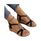 Sandálias Femininas De Salto Anabela Com Bico Redondo E Detalhes Metálicos Conforto E Estilo