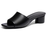 Sandálias Slide Coutgo Chunky Heels Mules femininas PU pretas 7.5