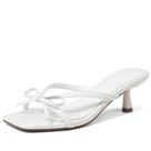 Sandálias VIMISAOI Bow Kitten Heels, tiras, bico quadrado, brancas