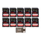 SanDisk Extreme PRO 128GB 170 MB/s UHS-I Cartão de Memória SDXC (Pacote com 10) com Leitor de Cartão USB 2.0 Focus All-In-One de Alta Velocidade (11 Itens)