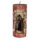 São Bento. Rossoni Velas. Gruta em vela tam 07x16cm vermelha. Imagem em resina 9cm