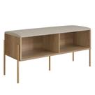 Sapateira Banco Estofado Oslo Artesano 93 cm (largura) MDP Hanover Tecido Fendi c/ PésMetalDourado Sapateira Banco Estofado Oslo Artesano 93 cm (largura) MDP Hanover Tecido Fendi c/ PésMetalDourado