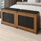 Sapateira Banco Madeira Rustica Plenitude com Porta Basculante Rattan, Assento material sintético, 6 Pares, 120k