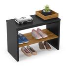 Sapateira Londres Porta Sapatos Design Moderno Decoração Quarto Sala com 1 Prateleira e Nichos Preto/Freijó