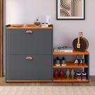 Sapateira Organizadora Quarto Closet Hall de Entrada Banco 2 Portas Basculantes Puxador Concha Milano - Cinza/ Cinamomo