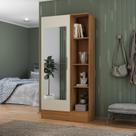 Sapateira para Quarto 1 Porta com Espelho Espresso Móveis Bege/Cinamomo/Off White