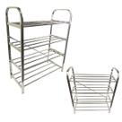Sapateira Prateleira 4 Andares Inox 12 Pares Tenis Sandalia Calçado Sapato Organizaçao Corredor Entrada Quarto Casa Apartamento Multiuso Versatil