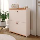 Sapateira Vertical 12 Pares Calçados Multiuso 2 Portas Basculantes Hall de Entrada Quarto Closet - Off White/ Cinamomo