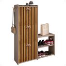 Sapateira Vertical 3 Gavetas Banco Prateleira Sapatos Gancho Bolsa Hall Entrada Quarto Dakota - Fendi/Ripado - Rpm