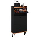 Sapateira Vertical Dark 3 Gavetas Basculantes Organizadora Calçados Retrô - Preto/Cinamomo