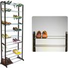 Sapateira Vertical para 30 Pares com 10 Prateleiras Estrutura de Metal Plástico Resistente Sapateira Compacta e Empilháv