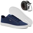 Sapatênis Masculino Casual Azul Confortável Antiderrapante Básico Cadarço Dia a Dia com Cinto