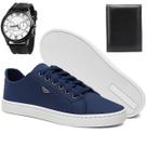 Sapatênis Masculino Casual Azul Confortável Antiderrapante Básico Cadarço Dia a Dia com Relógio e Cinto
