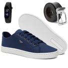 Sapatênis Masculino Casual Azul Confortável Antiderrapante Básico Cadarço Dia a Dia com Relógio e Cinto