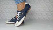 Sapatênis Tênis Feminino Azul Marinho De Couro Cadarço Confort