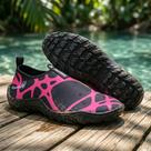 Sapatilha Aquática listrada Rosa Feminina de Neoprene Premium Ultra Macia Solado Tratorado Antiderrapante Segura Confortavel Hidro Natação Trilhas