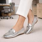 Sapatilha Feminina Confortável Luxo Elegante Mocassim Sapato Feminino Bico Quadrado Prata Strass