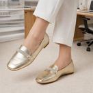 Sapatilha Feminina Mocassim Strass Confort Bico Quadrado Ouro Light Para Trabalho e Dia a Dia