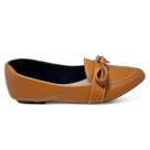 Sapatilha Mocassim Feminino Marrom Caramelo Bico Fino Laço Pespontado