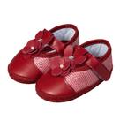 Sapatilha vermelha com tiras autocolantes para bebê flor pérola Sapatilha vermelha com tiras autocolantes para bebê flor pérola