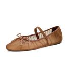 Sapatilhas de balé STALOV Mesh para mulheres, bico quadrado, laço, chocolate