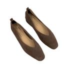Sapatilhas De Veludo Tamanho Grande Para Mulheres, Cor Café, Bico Fino, Estilo Slip-on.