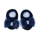 Sapatinho bebê laço organza e pérolas - Azul marinho