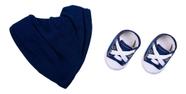 Sapatinho Bebe Tênis E Babador Bandana Impermeável Azul Kit Ideal Presente 0 Á 3 Meses - Markha