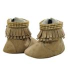 Sapatinho de Bebê Bicho de Pé - Bota Feminina Com Franja e Strass - Camurça Sintética - Caramelo