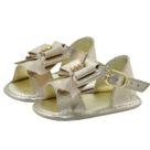 Sapatinho de Bebê Bicho de Pé - Sandália Feminina c/ Fivela e Laço - Sintético - Ouro Rosé com Ouro Light