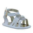 Sapatinho de Bebê Bicho de Pé - Sandália Feminina c/ Fivela E Laços de Florzinhas - Sintético - Branco/Ouro Light
