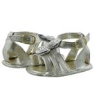 Sapatinho de Bebê Bicho de Pé - Sandália Feminina c/ Fivela E Laços de Florzinhas - Sintético - Ouro Light